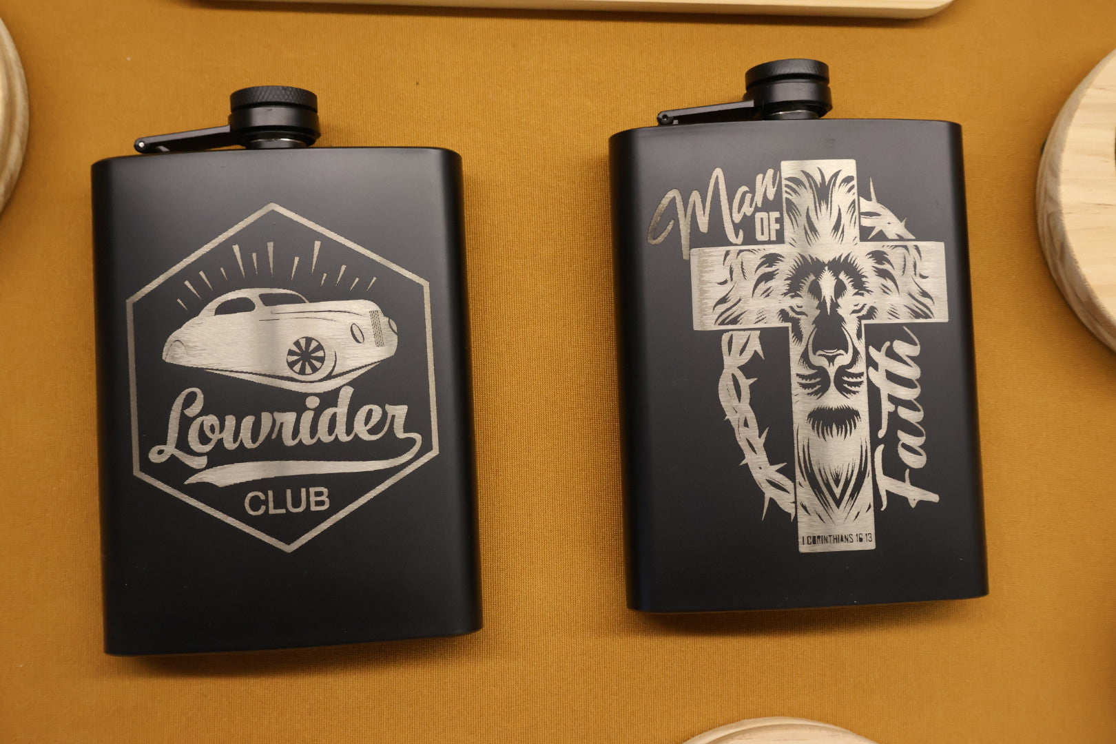 Engraved Black & Sterling Silver Flask