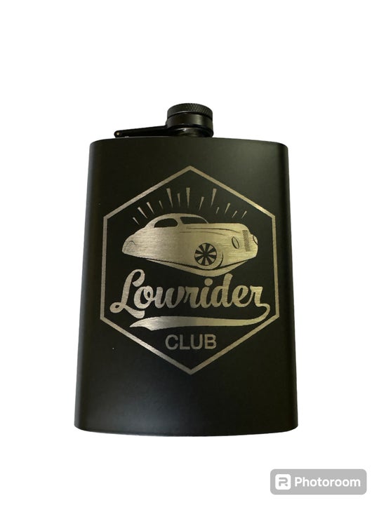 Engraved Black & Sterling Silver Flask
